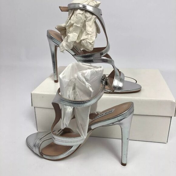 Steve Madden Womens Sidney Dress Sandals Silver Leather 8.5M - Picture 2 of 8